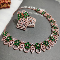 N0419_Elegant design american diamond embellished necklace with a touch of green  stones.