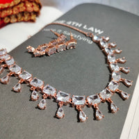 N0471_Classy square shaped American Diamond stones embellished necklace set with delicate stone work .