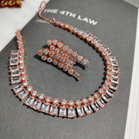 N0473_Classy American Diamond stones embellished necklace set with delicate stone work .