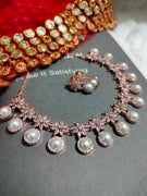 N0456_Lovely American Diamond necklace set with delicate stone work  with a touch of pearls.