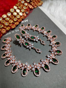 N0426_Elegant design american diamond embellished necklace with a touch of green  stones.