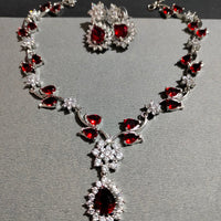 N0562_Lovely designer American Diamond stones necklace set with a touch of wine red stone.