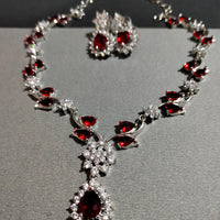 N0562_Lovely designer American Diamond stones necklace set with a touch of wine red stone.