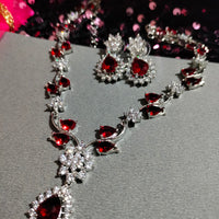 N0562_Lovely designer American Diamond stones necklace set with a touch of wine red stone.