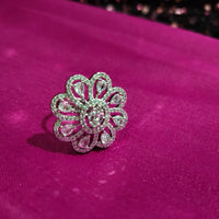 R056_Elegant flower design American Diamond studded statement ring.