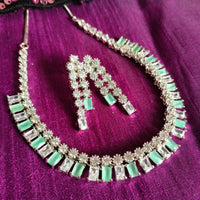 N0566_Lovely American Diamond stones necklace set with a touch of  sea green stones.