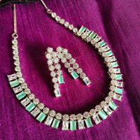 N0566_Lovely American Diamond stones necklace set with a touch of  sea green stones.