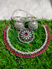 N0573_Gorgeous designer necklace embellished with american diamond stones with a touch of wine red stones.