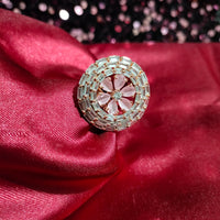 R075_Grand Designer rose gold American Diamond studded statement ring with a touch of pink stones.