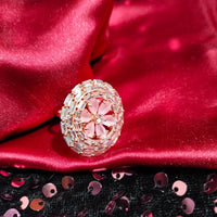 R075_Grand Designer rose gold American Diamond studded statement ring with a touch of pink stones.