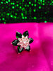 R065_Gorgeous flower design American Diamond studded statement ring studded with a touch of green stones.