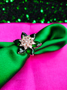 R065_Gorgeous flower design American Diamond studded statement ring studded with a touch of green stones.