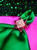 R066_Gorgeous flower design American Diamond studded statement ring studded with red stones.