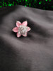 R070_Elegant flower design American Diamond studded statement ring with a touch of pink stones.