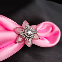 R070_Elegant flower design American Diamond studded statement ring with a touch of pink stones.