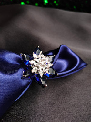 R069_Elegant flower design American Diamond studded statement ring with a touch of navy blue  stones.