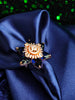 R063_Gorgeous flower design American Diamond studded statement ring studded with navy blue colour stones.