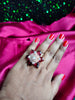 R066_Gorgeous flower design American Diamond studded statement ring studded with red stones.