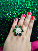 R065_Gorgeous flower design American Diamond studded statement ring studded with a touch of green stones.