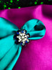 R058_Elegant flower design American Diamond studded statement ring with a touch of blue stones.