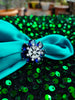 R058_Elegant flower design American Diamond studded statement ring with a touch of blue stones.