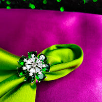 R059_Elegant flower design American Diamond studded statement ring with a touch of green stones.