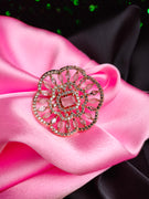 R072_Grand Designer American Diamond studded statement ring studded with a touch of pink stones.