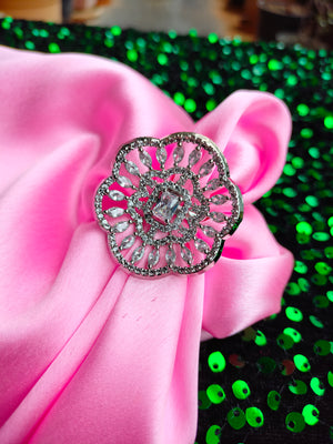 R074_Grand designer American Diamond studded statement ring with delicate stone work.