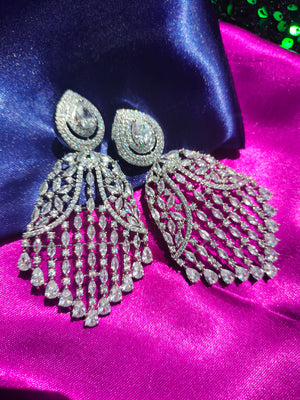 E0884_Ravishing grand designer American diamond embellished danglers with delicate stone work.