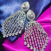 E0884_Ravishing grand designer American diamond embellished danglers with delicate stone work.