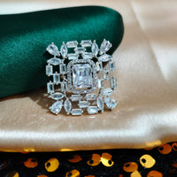 R092_Classy square design American Diamond studded statement ring.