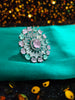 R086_Classy Grand circular design American Diamond studded statement ring with a touch of pink & sea green stones.