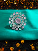 R086_Classy Grand circular design American Diamond studded statement ring with a touch of pink & sea green stones.