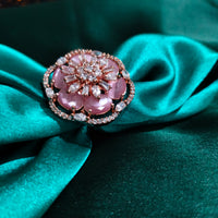 R088_Lovely flowery design rose gold American Diamond studded statement ring with delicate stone work.