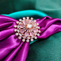 R089_Grand flowery design rose gold American Diamond studded statement ring with delicate stone work.