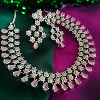 N0586_Beautiful choker necklace embellished with american diamond stones with a touch of pink stones.