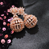 E0885_Lovely round designer rose gold earrings with delicate stone work.