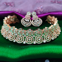 N0590_Lovely flower designer choker necklace embellished with american diamond stones with a touch of Sea green stones.