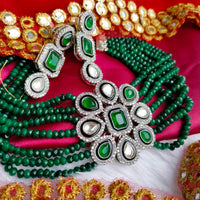 N0596_Classic broad designer crystal choker necklace set studded  with Kundan stones.