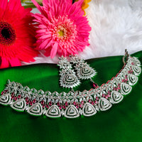 N0560_Ravising designer American Diamond stones choker set with delicate stone work with a touch of wine red stone.