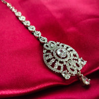 M037_Elegant designer American diamond studded Maang tika with delicate stone work.