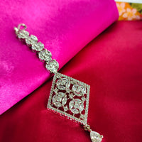 M038_Elegant diamond design American diamond studded Maang tika with delicate stone work.