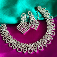 N0594_Lovely design choker necklace embellished with american diamond stones with a touch of pink stones.