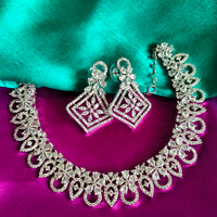 N0594_Lovely design choker necklace embellished with american diamond stones with a touch of pink stones.