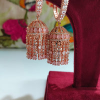 E01004_Ravishing grand layered designer rose gold  hoop jumkas with delicate stone work.