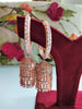 E01003_Ravishing grand layered designer rose gold  hoop jumkas with delicate stone work.