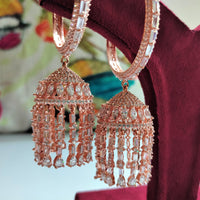 E01002_Ravishing grand layered designer rose gold  hoop jumkas with delicate stone work.