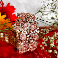 B0213_S_Elegant flowery design Bangles studded with American Diamond stones with a touch of pink stones with delicate stone work.