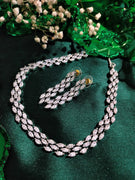 N01120_Lovely designer Rodium polished choker necklace embellished with American diamond stones with delicate white stone work.