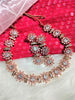 N01117_Lovely designer Rose polished choker necklace embellished with American diamond stones with delicate pink stone work.